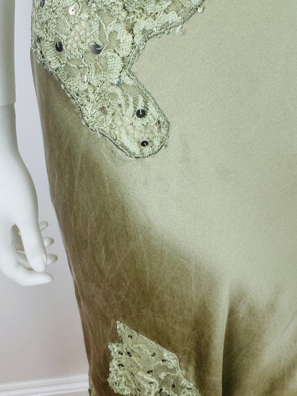 Vintage Alberto Makali Green Silk Beaded Sequin Lace Fairy Dress - Picture 6 of 12